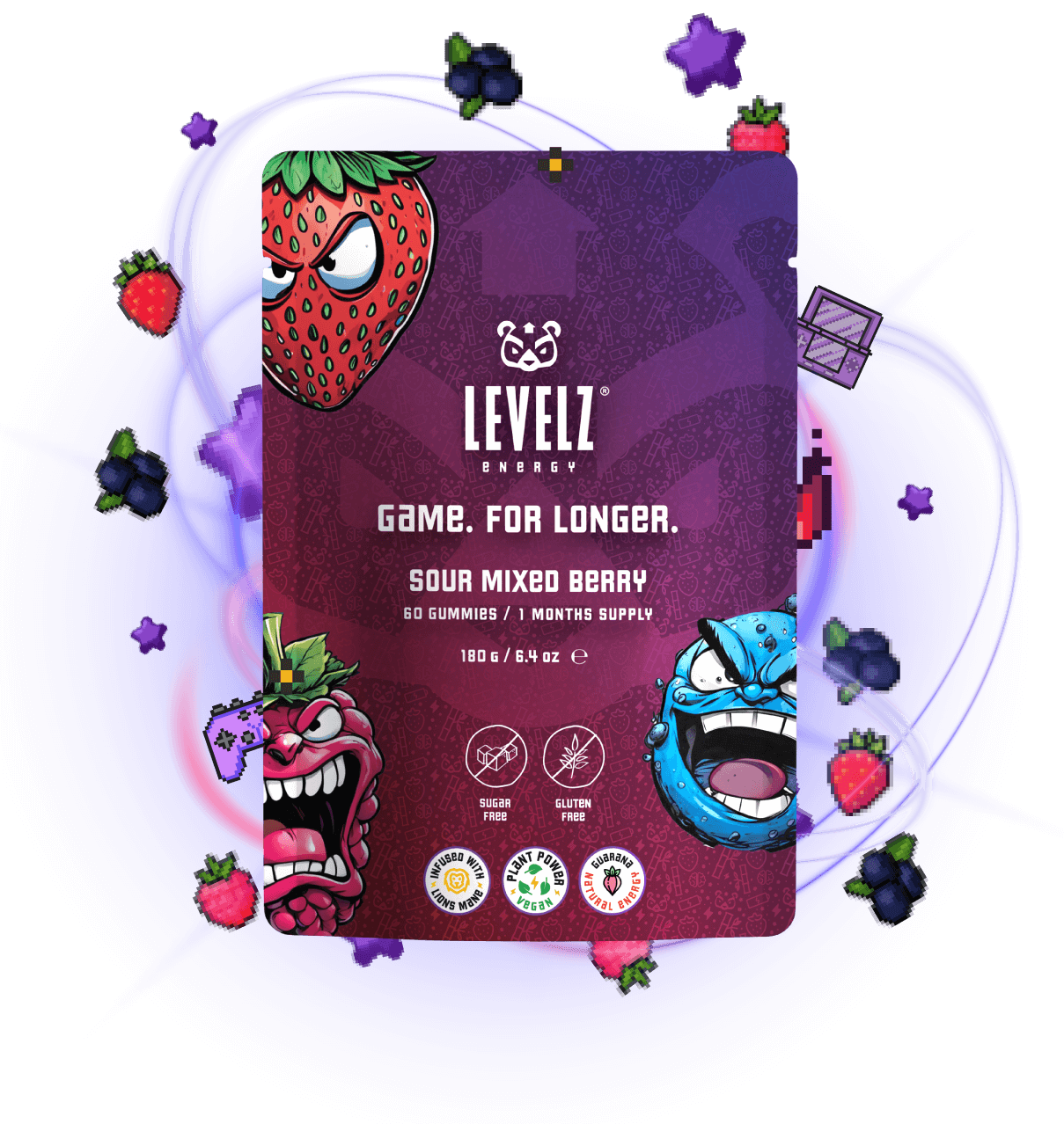Levelz Energy Sour Mixed Berry Gummies
