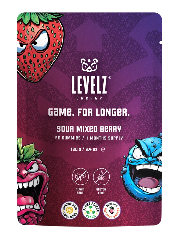 Levelz Energy Sour Mixed Berry Gaming Gummies